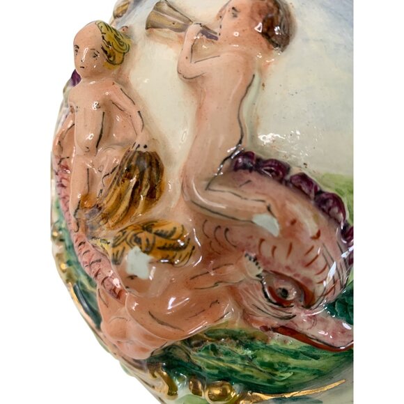 VTG Italian Ceramic Capodemonte Vase / Lamp Base Gold Cherub 8780 Hand Paint - Picture 7 of 12